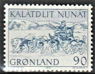 FRIMÆRKER GRØNLAND | 1972 - AFA 80 - Postbefordring - 90 øre blå - Postfrisk